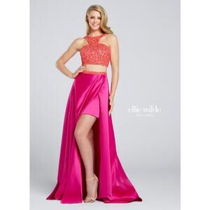 ELLIE WILDE BY MON CHERI EW117094 Two-Piece Prom Dress Gown Orange Pink - Sz 4